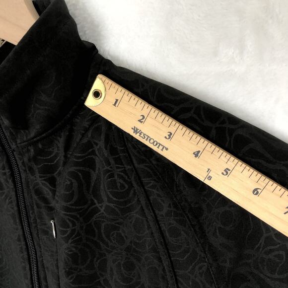 DOUBLE DIAMOND Jacket Women's Sz S Black Floral SOFT Fleece Lined Full Zip Mock - Picture 14 of 16